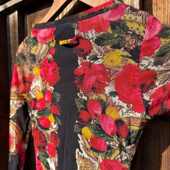 jean paul gaultier mesh long sleeve top black with floral roses small - Picture 5 of 7